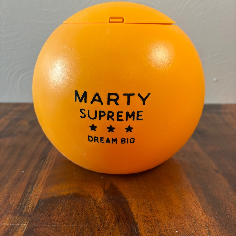 A24 Marty Supreme Dream Big Orange Ping Pong Ball Popcorn Bucket Movie Promo